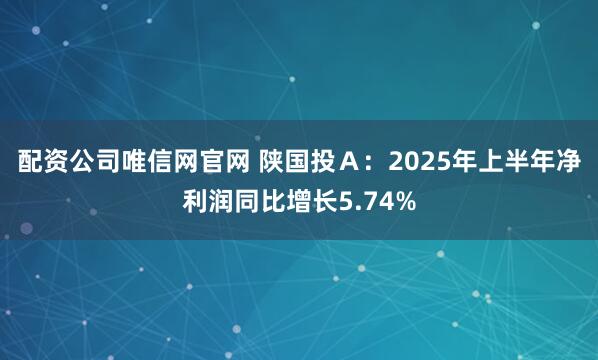 配资公司唯信网官网 陕国投Ａ：2025年上半年净利润同比增长5.74%